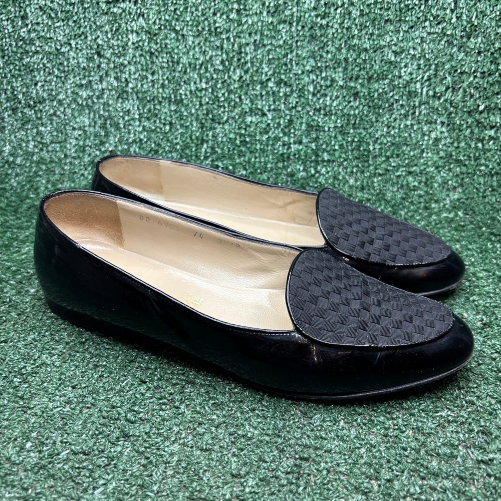 Salvatore Ferragamo Woven Patent Leather‎ Classic Loafer Flat Black Womens 8.5 B
